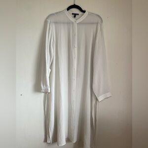 Eileen Fisher Accordion Silk Jacquard Mandarin Collar Long Shirt Size L